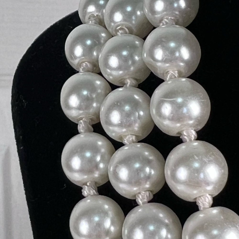 Vintage Faux Knotted Glass Pearls Necklace 58” - Picture 2 of 3